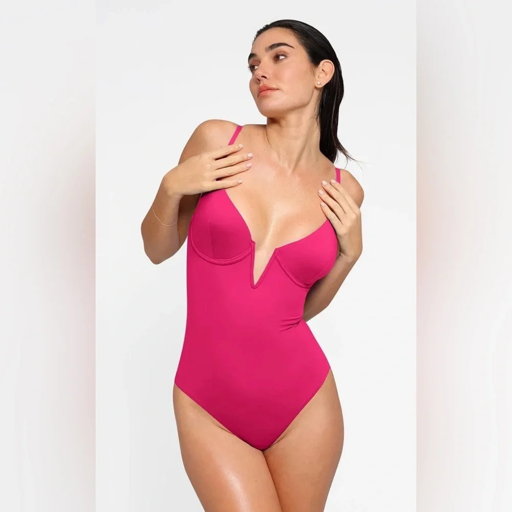 Popilush Shapewear Plunging V Slimming One-Piece Swimsuit Xlarge